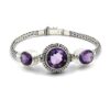 Amethyst bracelet with intricate sterling silver woven chain design