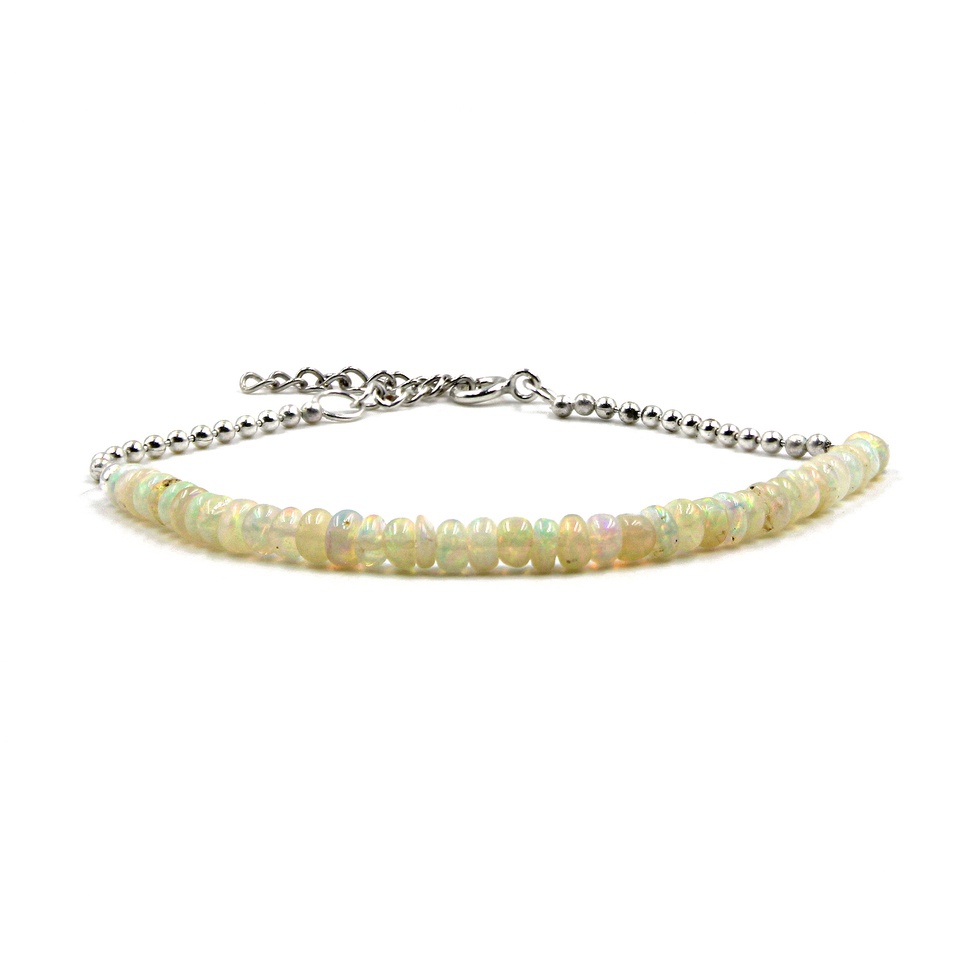 Ethiopian Opal Beaded Sterling Silver Adjustable Bracelet