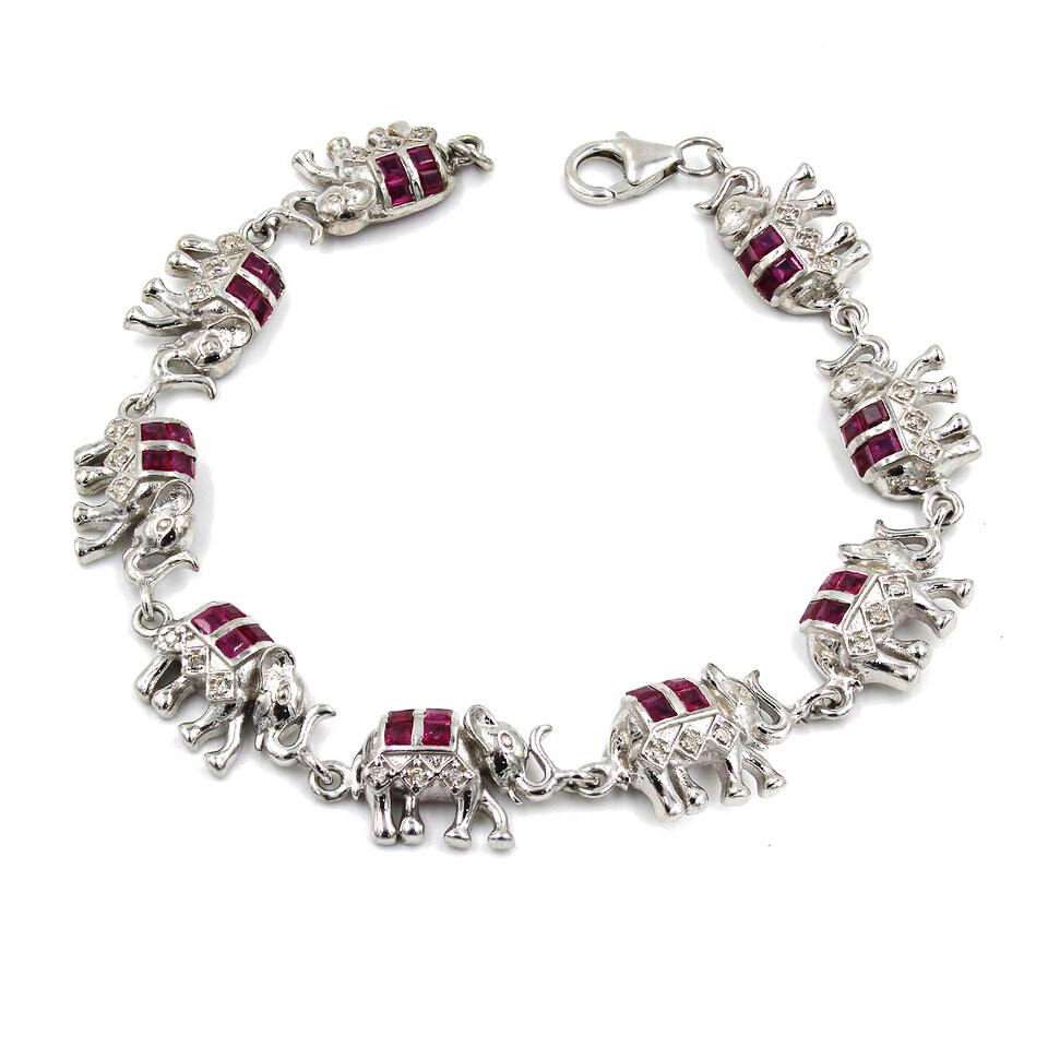 Ruby Elephant Bracelet in 925 Sterling Silver