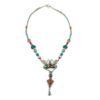 Boho necklace with turquoise and coral inlay