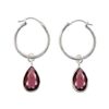 925 sterling silver hoop earrings with teardrop garnet gemstones