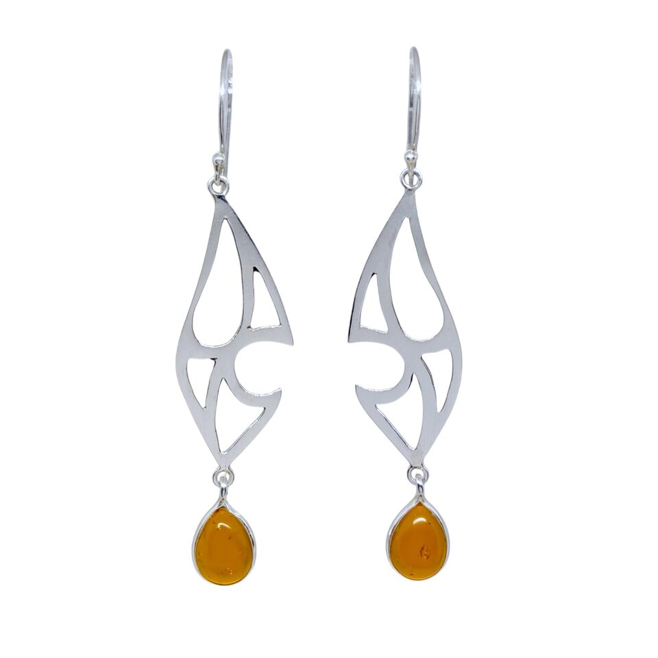 Silver drop earrings with amber gemstone