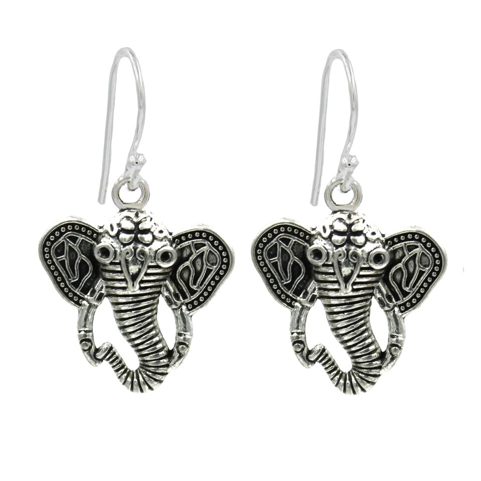925 silver plated brass elephant earrings, boho tribal style