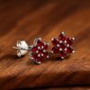 Minimalist Flower Shape Stud Earrings With Garnet Gemstone