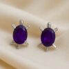 Turtle Shape Studs with Purple Amethyst Gemstone
