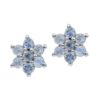 Floral-shaped stud earrings with round moonstone gemstones set in silver