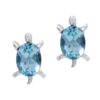 Turtle-shaped stud earrings with faceted oval blue topaz gemstones set in silver