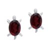 Turtle-shaped stud earrings with faceted oval garnet gemstones set in silver