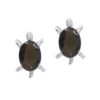 Turtle-shaped stud earrings with oval smoky quartz gemstones set in silver