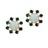 Gold-plated opal and green gemstone floral stud earrings.