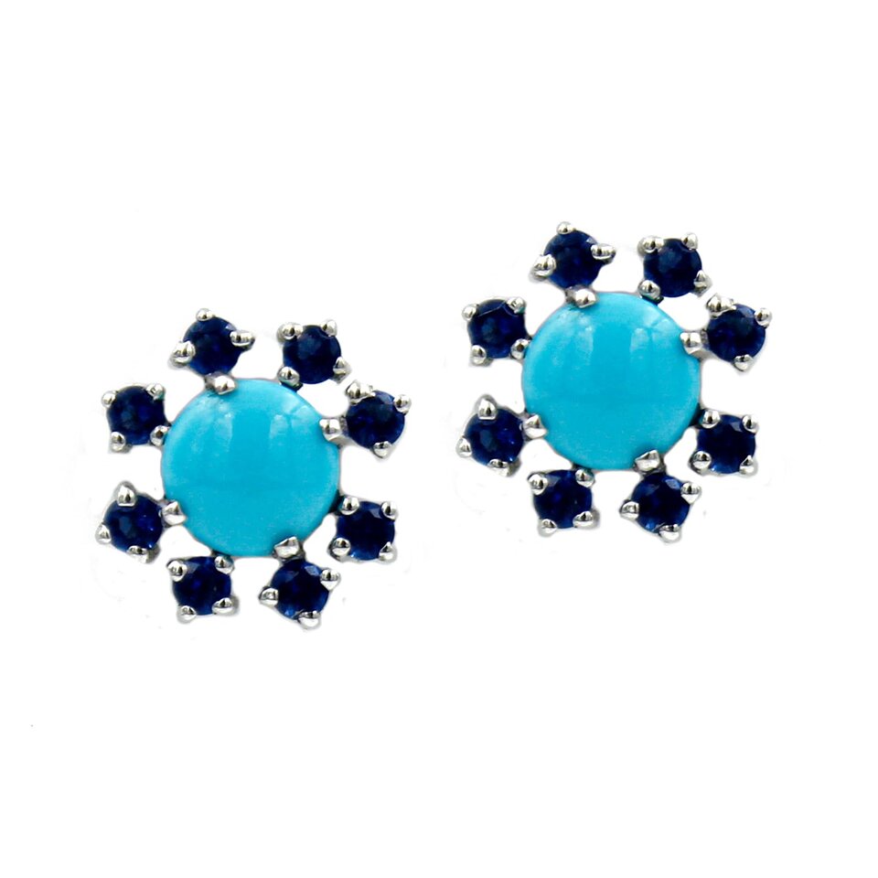 Turquoise and blue gemstone floral stud earrings