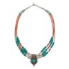 Boho-style necklace with Turquoise and Coral inlay