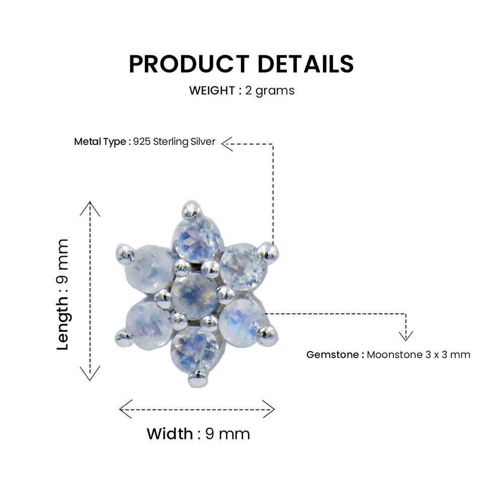 Minimalist Flower Shape Stud Earrings With Moonstone Gemstone Jewellery