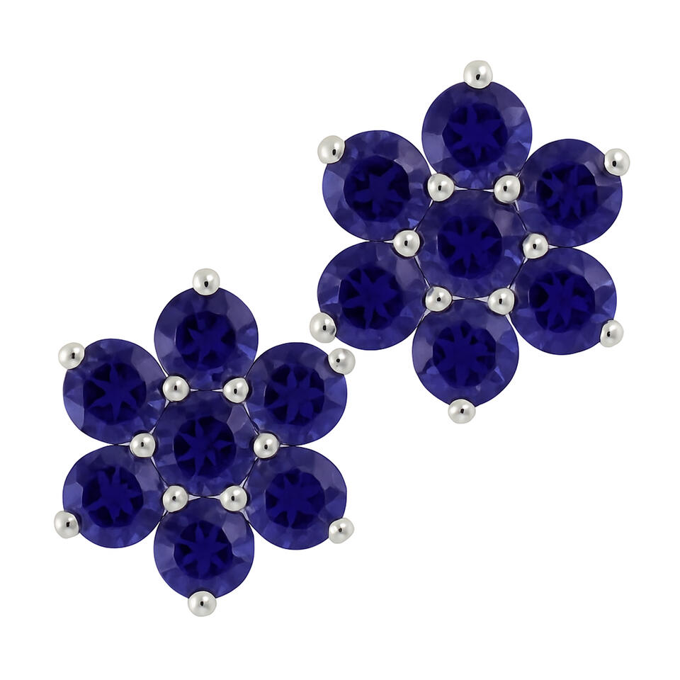 925 Sterling Silver blue sapphire floral stud earrings