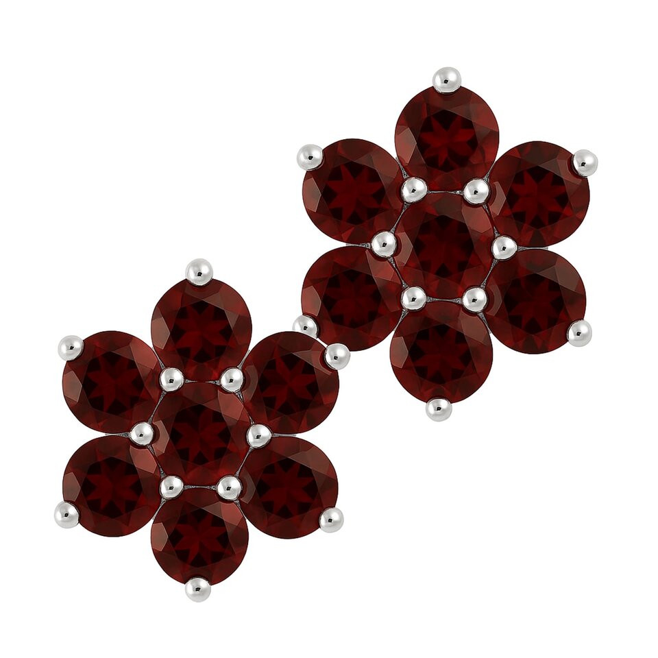 925 Sterling Silver garnet flower stud earrings