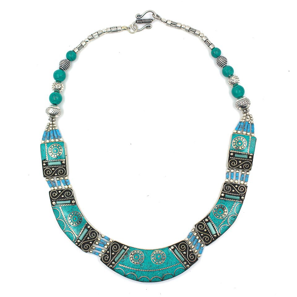 Tribal statement necklace with turquoise inlay