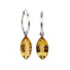 Handmade silver hoop earrings with marquise-cut yellow citrine gemstones