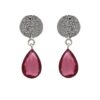 925 sterling silver hammered disc drop earrings with pink teardrop gemstone