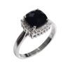 Black Onyx cushion-cut ring in 925 sterling silver with halo setting