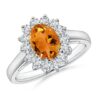 Sterling silver halo ring with Citrine center stone and white accents
