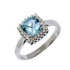 Sky Blue Topaz cushion-cut ring in 925 sterling silver with a shimmering halo accent