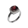 Mozambique Garnet cushion-cut ring set in 925 sterling silver with sparkling halo accents
