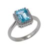 Sky Blue Topaz cushion-cut ring in 925 sterling silver with a shimmering halo accent