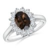 Sterling silver halo ring with Smoky Topaz and white stones