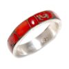 925 silver ring with red Coral gemstone inlay and engraved detail