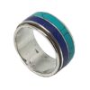Sterling silver statement ring with inlaid Lapis Lazuli and Turquoise gemstones