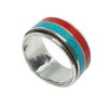 Sterling silver statement ring with inlaid Turquoise and Coral gemstones