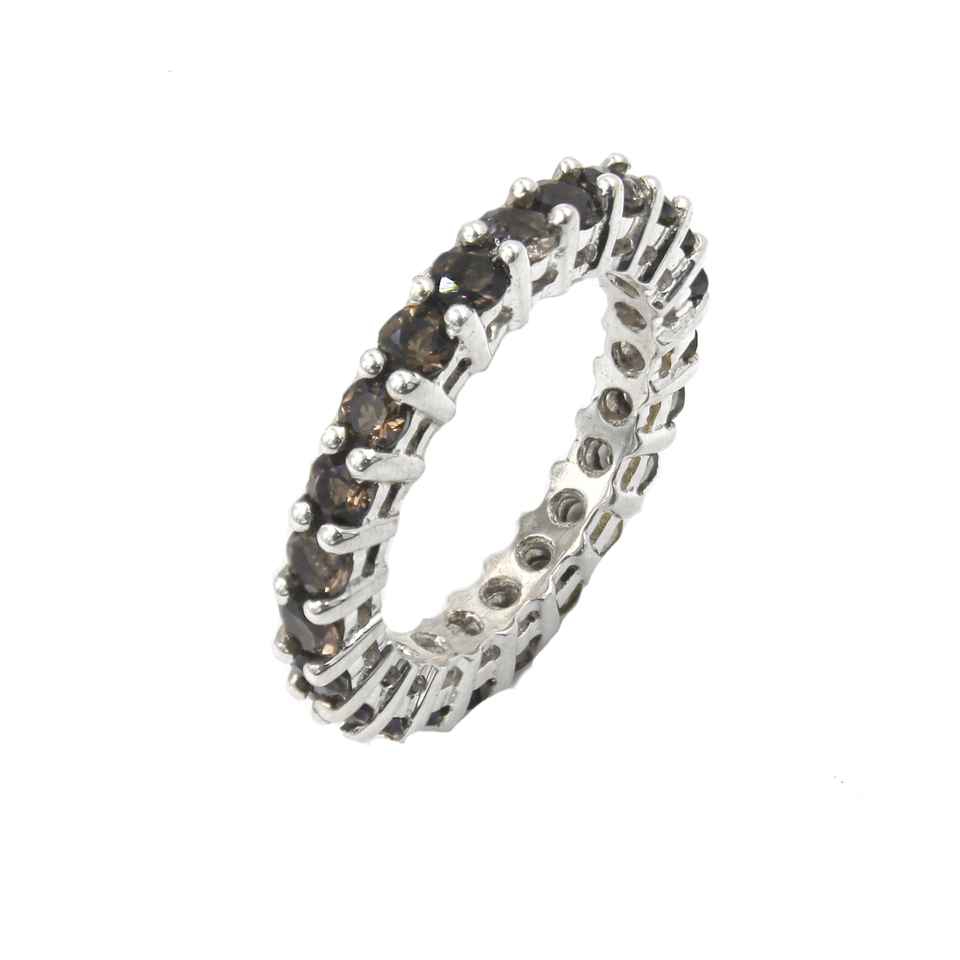 Sterling silver eternity ring with round-cut Smoky Topaz gemstones in prong setting