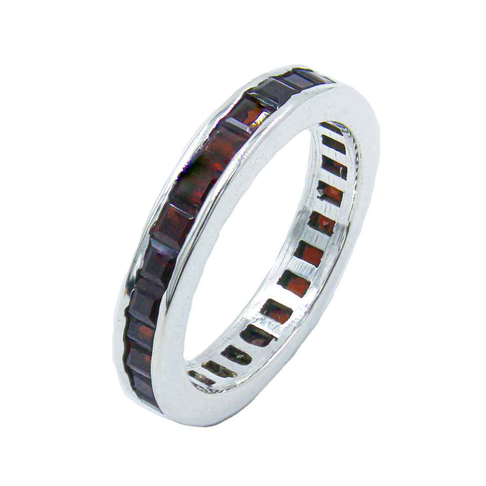 Sterling silver eternity ring with channel-set Garnet gemstones