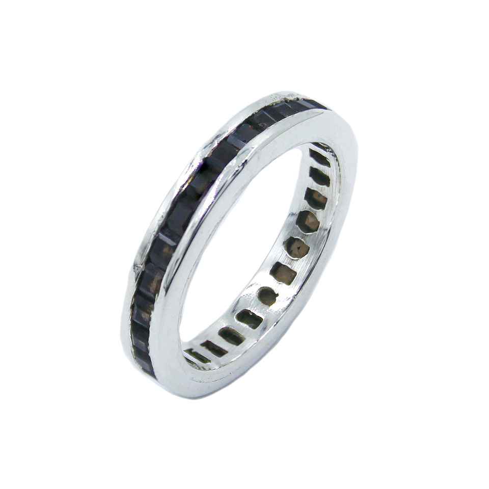 Sterling silver eternity band with channel-set Smoky Topaz gemstones