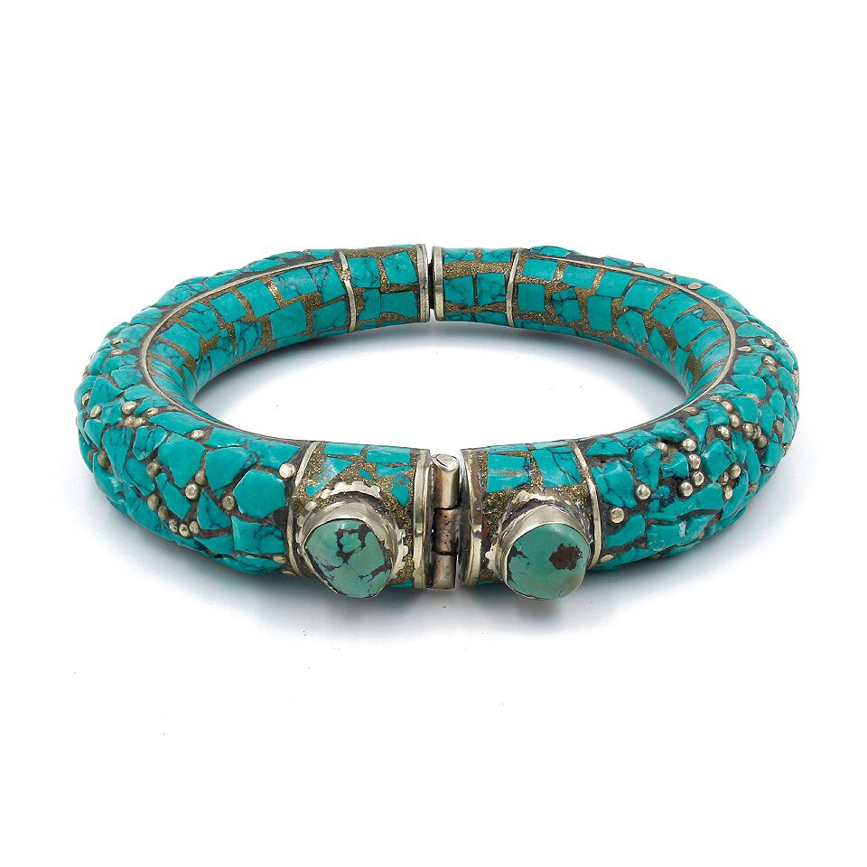 Tibetan-style hinged bangle bracelet