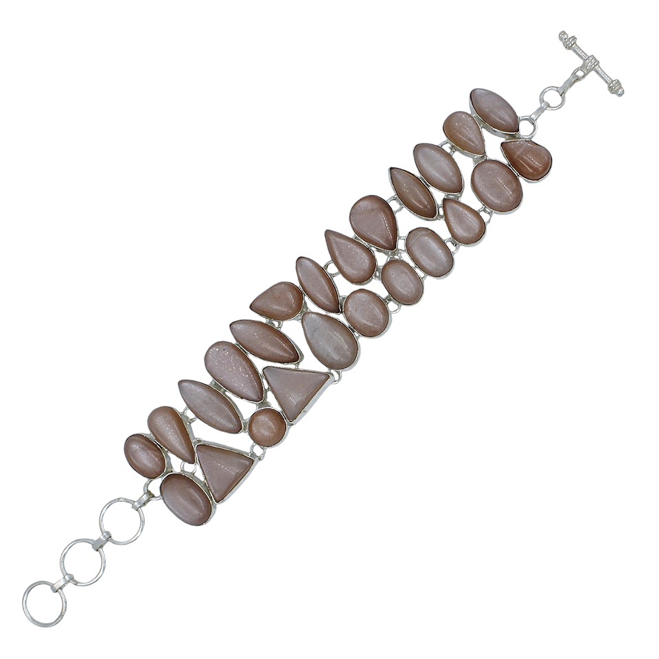 Peach moonstone 925 sterling silver bracelet for women