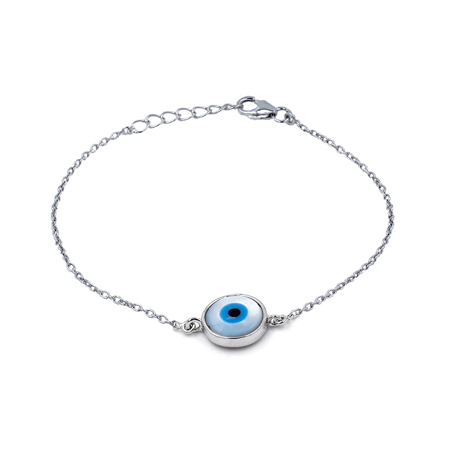 Blue evil eye 925 sterling silver chain bracelet for women