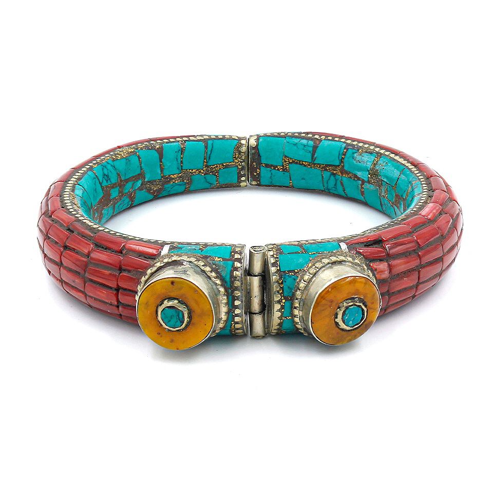 Tibetan mosaic inlay hinged bangle
