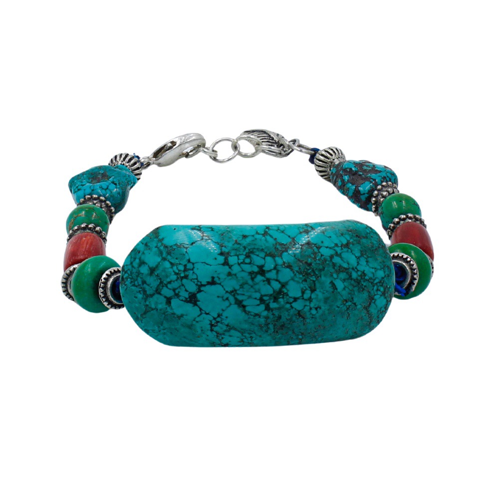 Turquoise gemstone bracelet with red and green beads