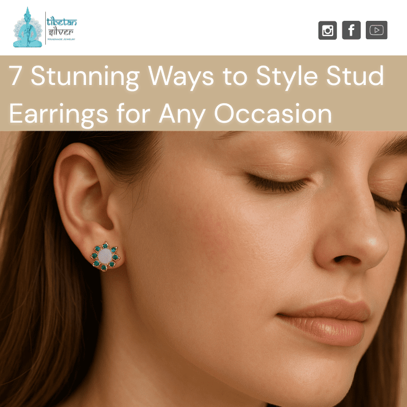 Woman wearing elegant stud earrings
