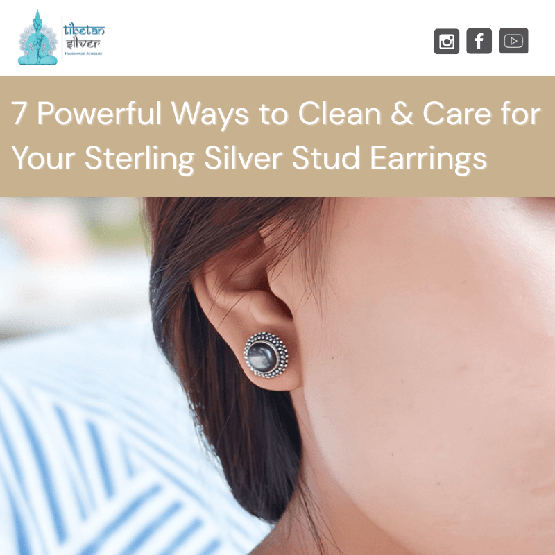 Model wearing sterling silver stud earrings