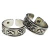 Pair of 925 sterling silver adjustable toe rings with oxidized floral scroll design