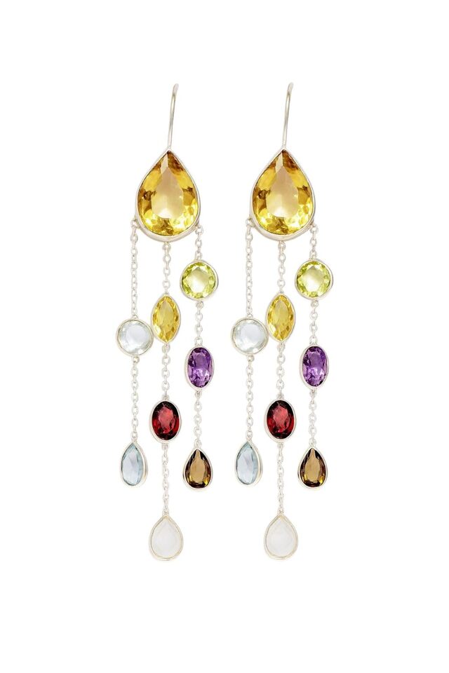 Handmade Chandelier Earrings for Women 925 Sterling Silver with Peardrop Citrine & Multi Gemstones Bohemian Dangle Drop Jewellery Artisan Crafted Statement Gift Earrings