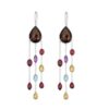 Silver dangle earrings with multicolor gemstones.