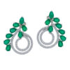 Silver spiral earrings with green gemstones.