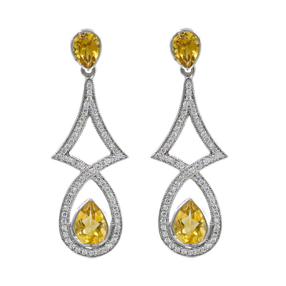 Silver drop earrings with citrine gemstones.