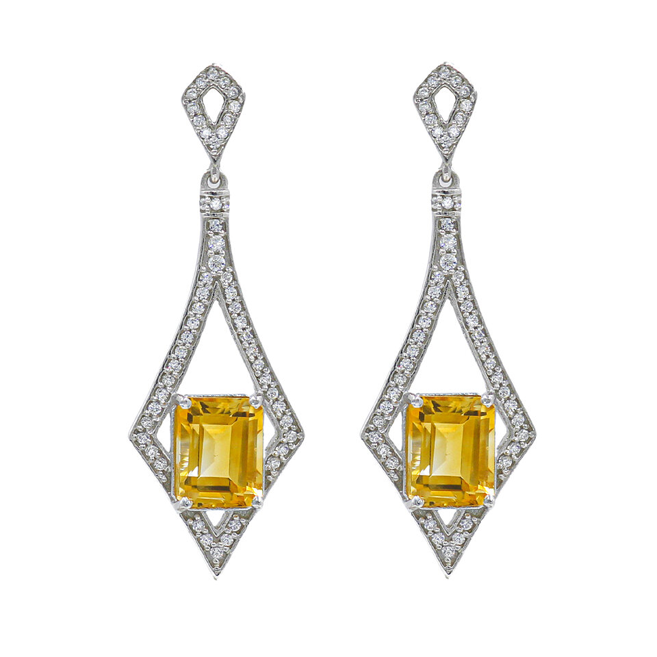 Silver drop earrings with citrine gemstones.