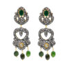 Gold and silver dangle earrings with green tourmaline.