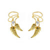 Gold wing-shaped earrings with white stone.