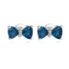 Silver bow stud earrings with blue topaz.